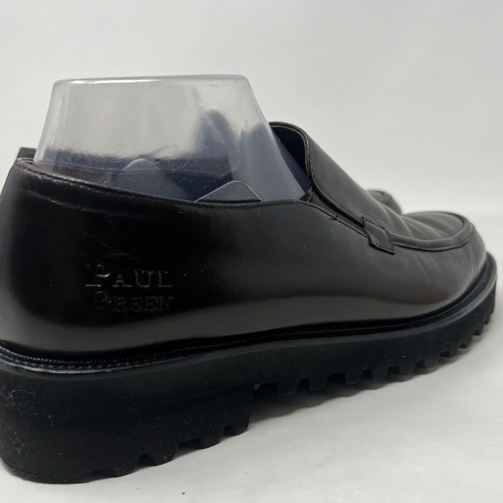 Paul Green Women's lug sole Platfrom Loafer Brown Leather Flat Slip On 8 US 10.5 - Picture 4 of 10